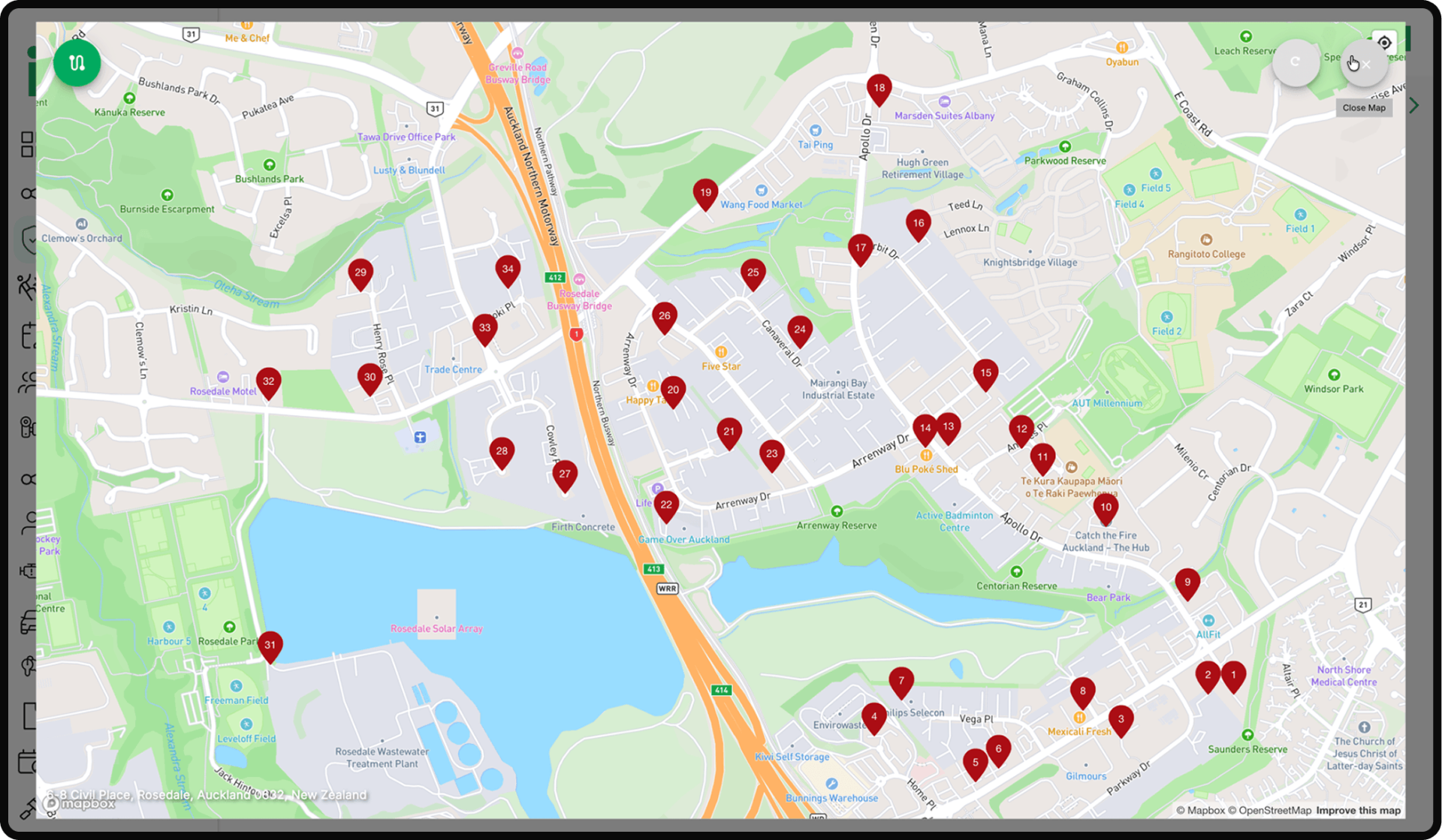 iLink desktop map view with location pins